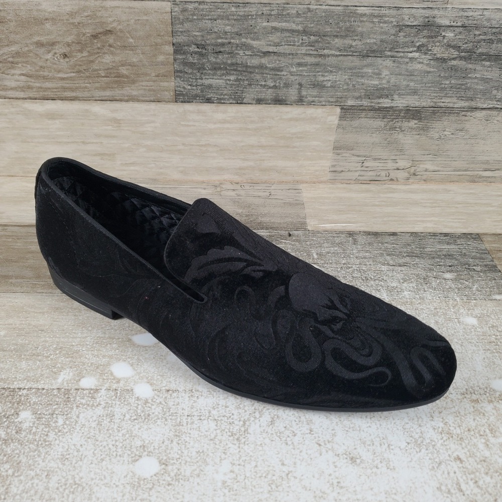 Steve Madden Darth Mens Loafers Sz 9.5 Black Velvet Embossed Comfort Slip On
